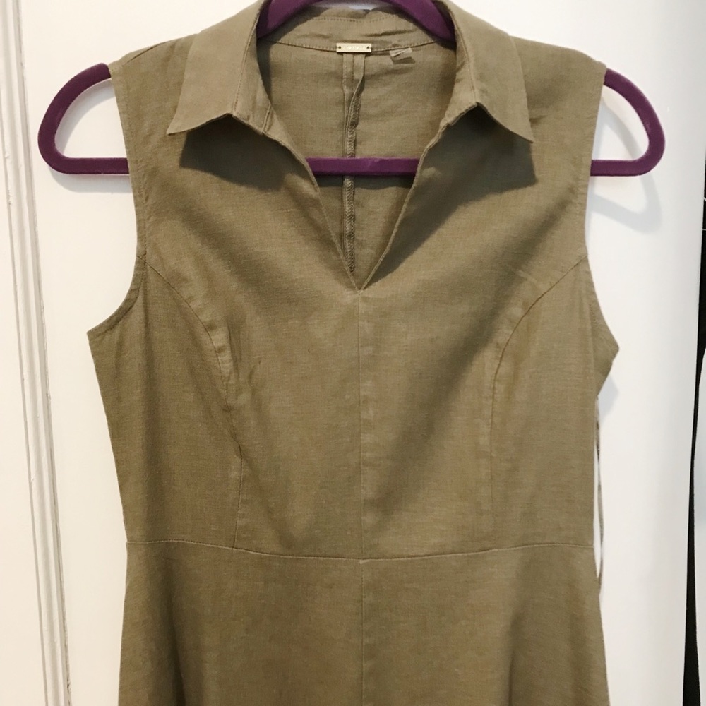 🎋olive green twill a-line collared dress🎋